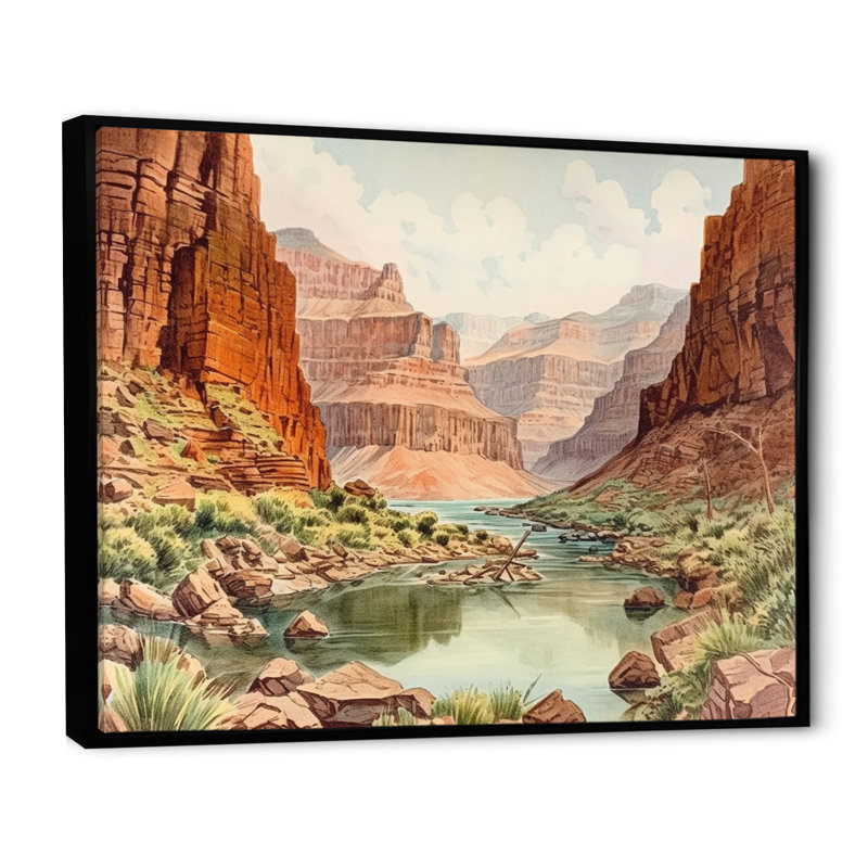 Paysage de canyon sur toile, H 16 po x l 32 po x P 1 po, Cadre flottant noir