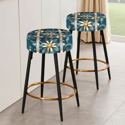 Ensemble de 2 tabourets de bar géométriques ornés de style victorien doré