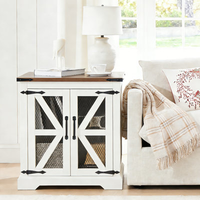 Farmhouse End Table with Charging Station - Nightstand with 2 Outlets & 2 USB Ports - Vintage Industrial Side Table