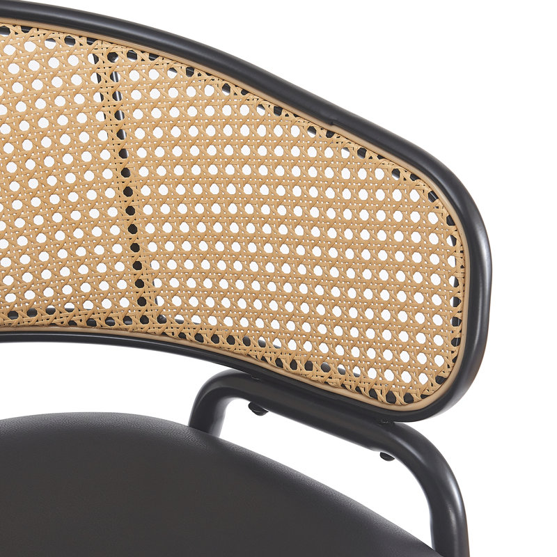 Ensemble de 2 tabourets de bar rembourrés en métal pour l'intérieur, siège en similicuir avec dossier en rotin