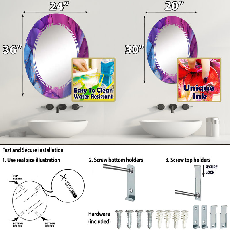 Miroir de salle de bain sans cadre, 36 po x 24 po