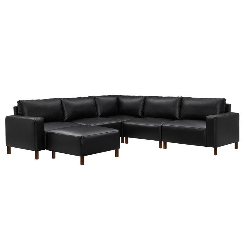 Canapé d'angle en cuir de polyuréthane, Noir, H 33,8 po x l 104 po x P 104 po