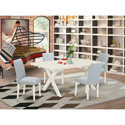 CEF128A579774E0ABC4DE3B4B743E0FE 5-Pc Dining Room Table Set - 4 Mid Century Chairs and a Rectangular Kitchen Dining Table - Linen White Finish