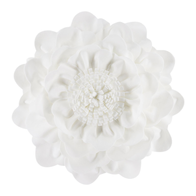 3D Peony Flower Accent Pillow Handmade Cushion Appliqued Decorative Throw Pillow Cover & Insert 14in, Creamy White