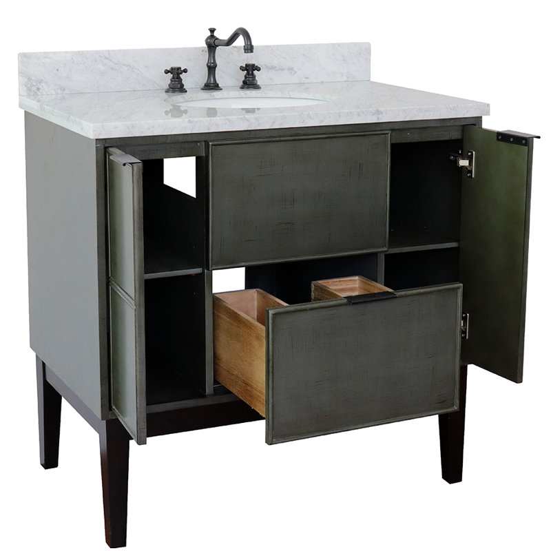 37'' Single Bathroom Vanity with Top, White Carrara