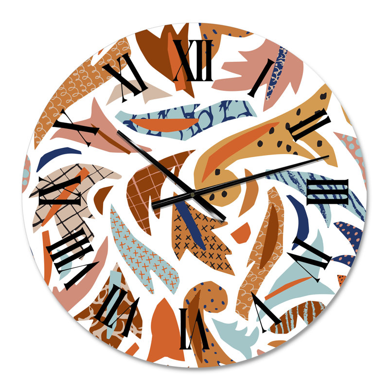 Doodles stylisés d'inspiration baroque - horloge murale bohème et éclectique, Moyenne