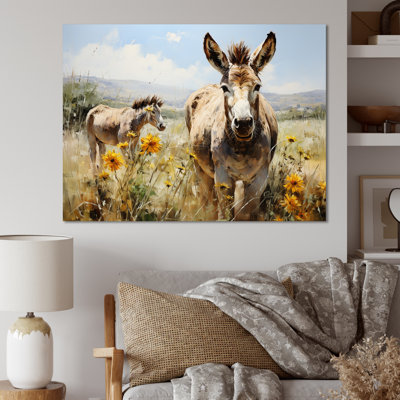 Donkey Flower Meadow Landscape I - Donkey, art mural