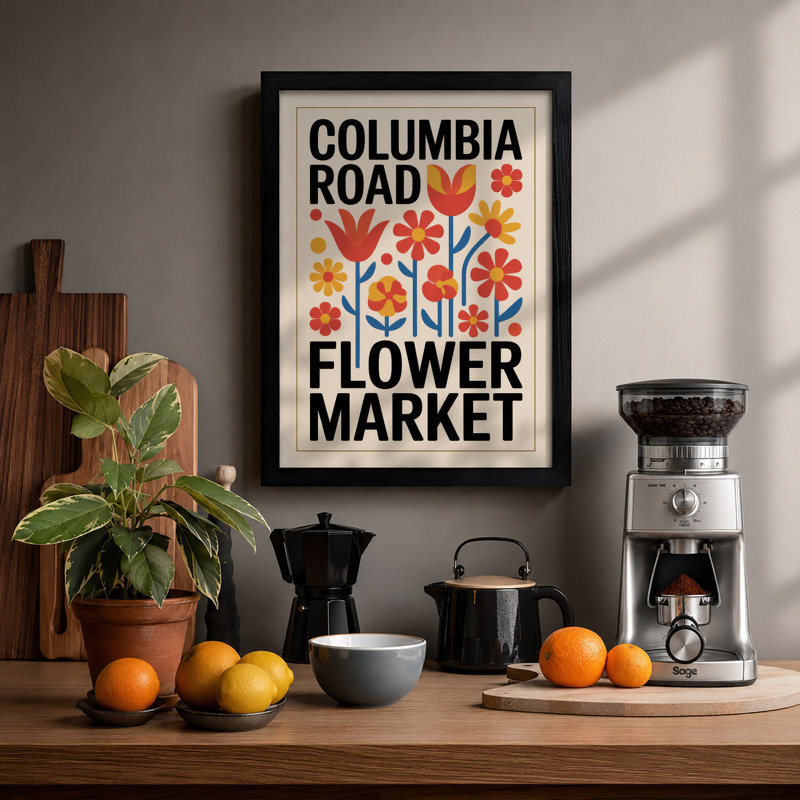 Columbia Road Flower Market Retro - Framed Print, A4 - 29.7 x 21.0 cm, Black
