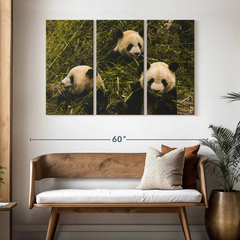 Trois Pandas affamés, H 32 po x l 50 po