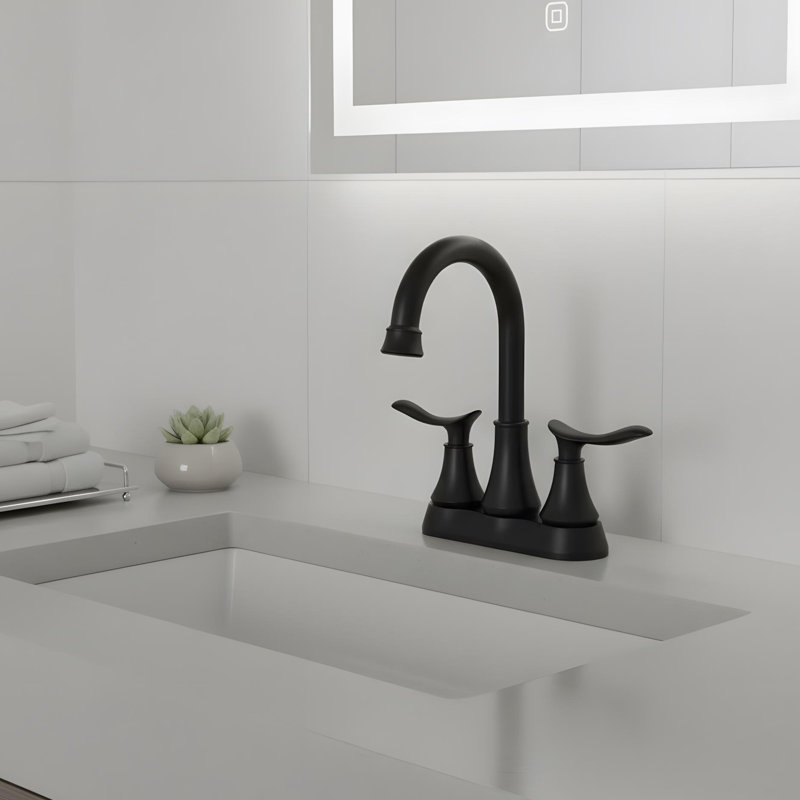 Robinet de lavabo de salle de bain moderne avec bonde escamotable et 2 poignées, Noir mat