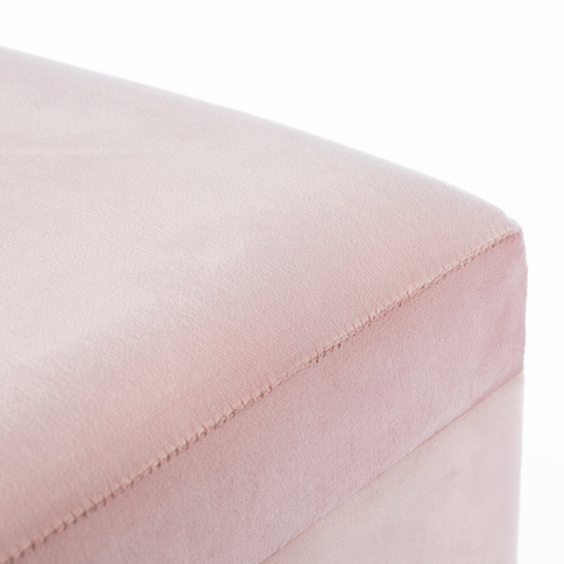 Chic Pink Velvet 16" Square Storage Ottoman with Rose Gold Metal Legs