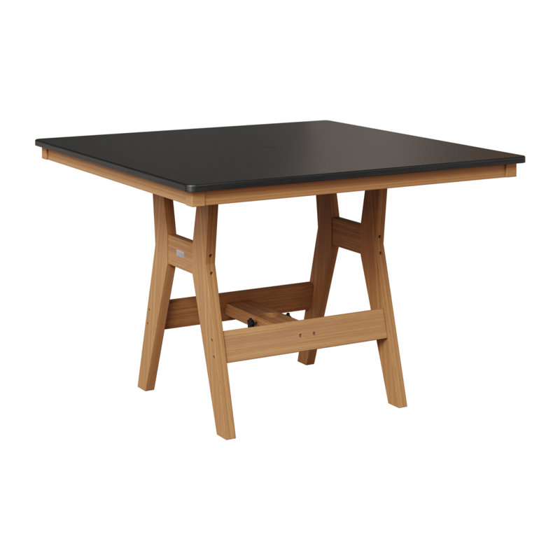 Table de bar berlinoise Berlin Harbor, Noir martelé, H 38,87 po x l 44 po x P 44 po, Teck naturel