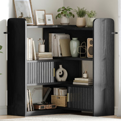 Modern Adjustable Bookcase - Open & Closed Storage, L-Shaped or Straight, for Living Room, Bedroom, Home Office