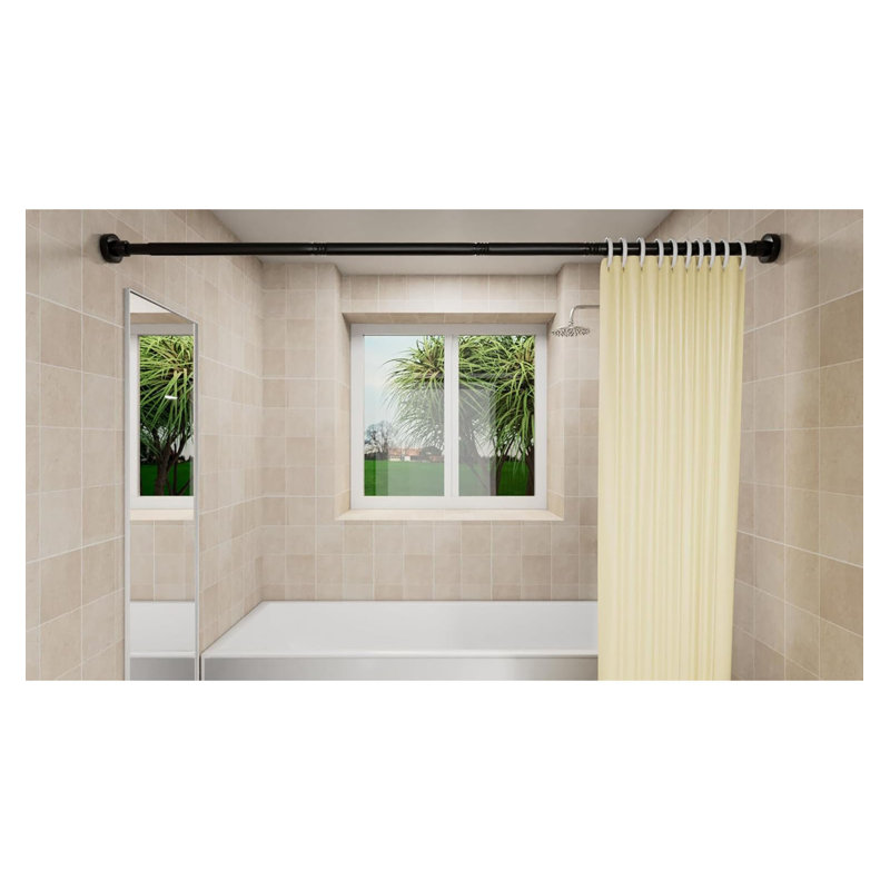 72cm Straight Shower Curtain Pole & Hook Set, Matte Black