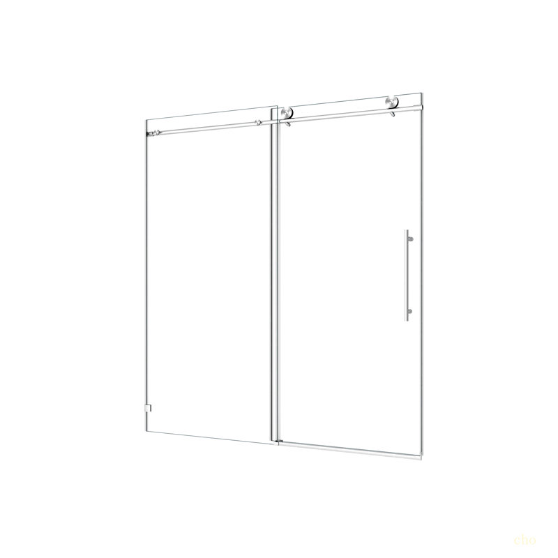Porte de douche fixe et décalée 6076 sans cadre 6076, grandes poulies en acier inoxydable 304 de 70 mm avec fonction de fermeture en douceur réglable, avec nettoyage facile et protection anti-déflagrante