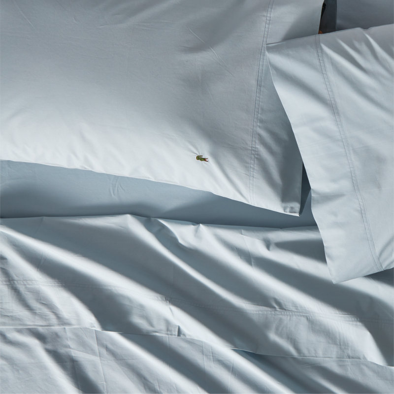 Ensemble de draps en percale de coton Lacoste Center Line, Ensemble de draps pour très grand lit, Brise bleue