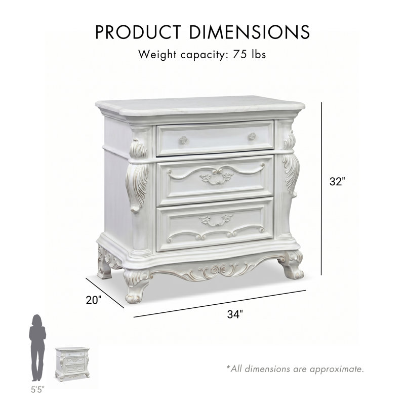 Congresbury 3-Drawer Nightstand, White