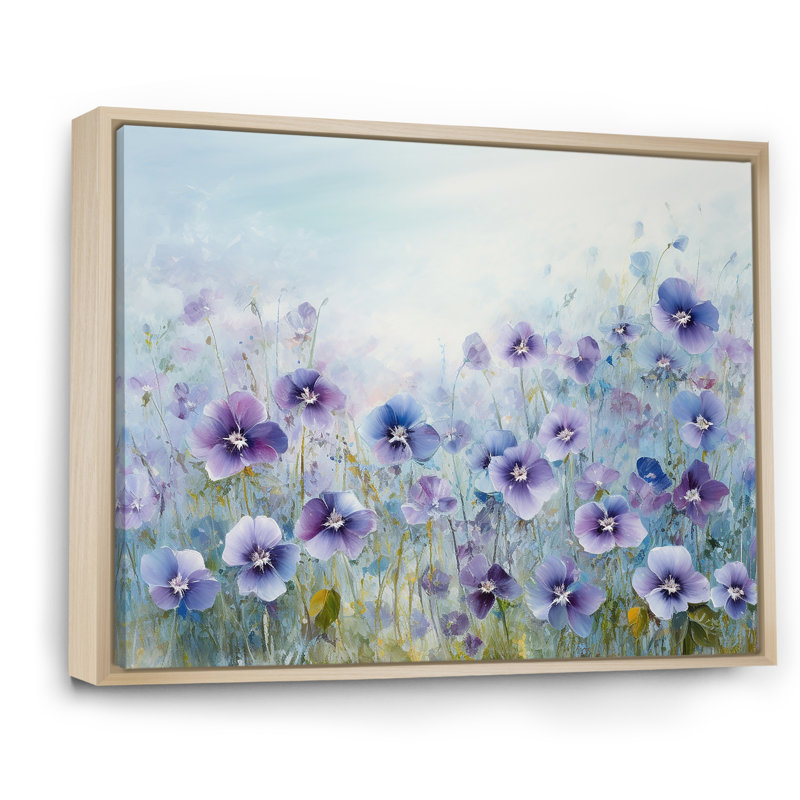 Pensées mauves Blooming Field III - décoration murale champ de fleurs, Cadre naturel flottant, H 24 po x l 32 po x P 1 po