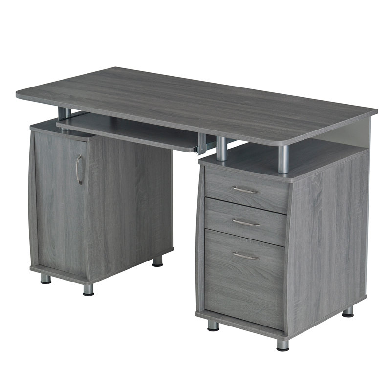 Bureau d'ordinateur complet avec rangement, gris, Gris