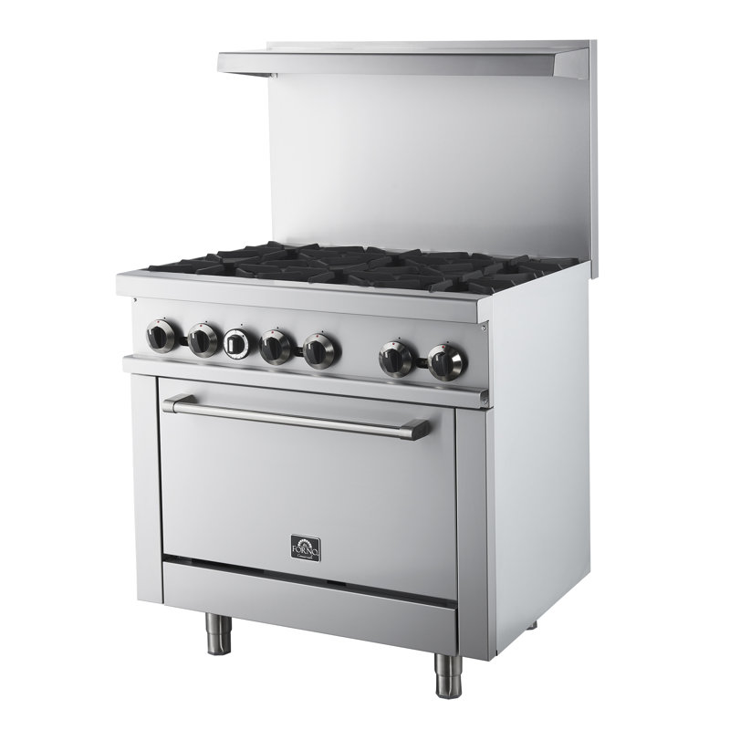 Forno Commerciale 36 Inch Stainless Steel Gas Range, 6 Burners, 180,000 BTU Total