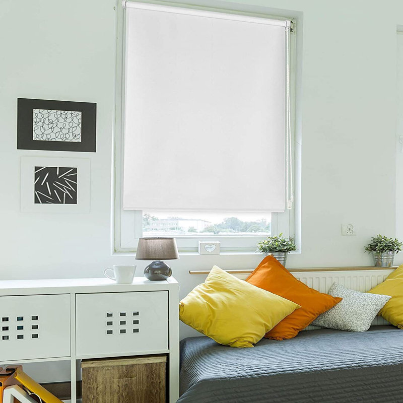 Indoor Blackout Trimmable Roller Blind – Custom Fit Window Shade with Light Control & Privacy, White, 210cm L x 240cm W
