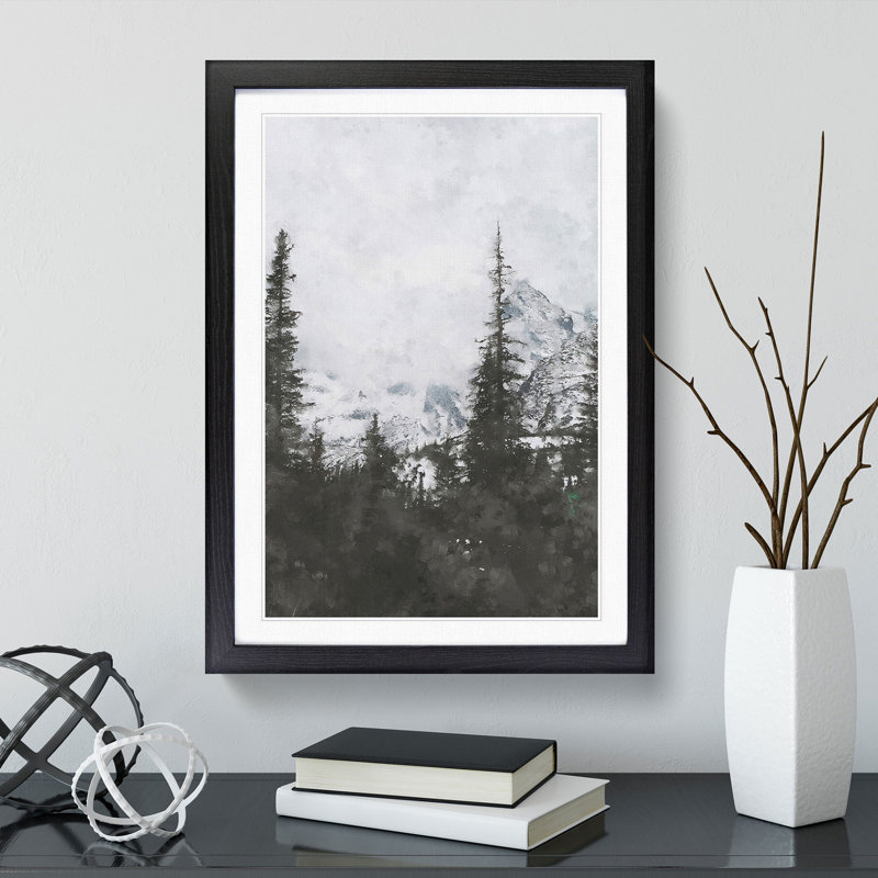 Forest and Mountain Landscape - Framed Print, 65cm H x 48cm W x 2cm D, Black Framed