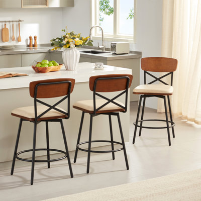 Jerrika Swivel Upholstered Counter Stool with Metal Frame