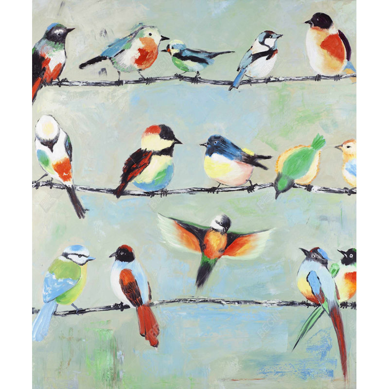 Petits toiles d'oiseaux colorés abstraits - décor encadré orange