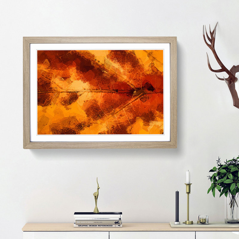 Leaf in the Autumn in Abstract - Picture Frame Graphic Art Print, Oak Framed, 62cm H x 87cm W x 2cm D