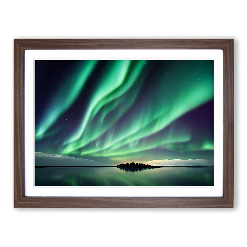 Special Aurora Borealis - Single Picture Frame Print, 46cm H x 64cm W x 2cm D, Walnut