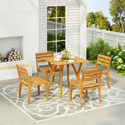 Ensemble repas d'extérieur 5 pièces en bois d'acacia, teck