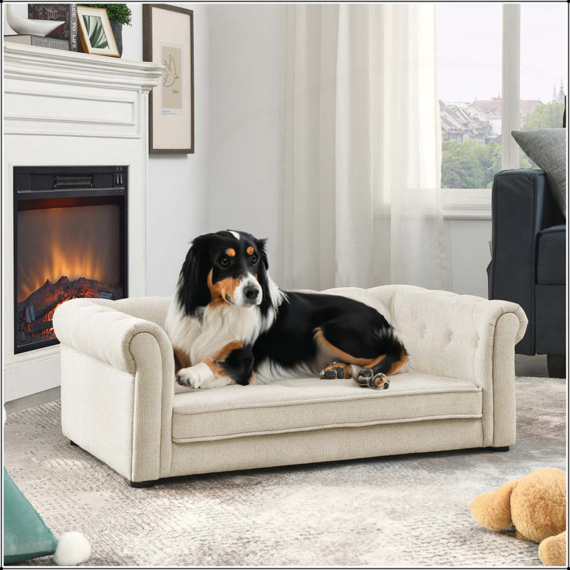 Elegant Rectangular Pet Bed for Small and Medium-Sized Dogs, Durable and Comfortable, Ideal for Indoor Use., Beige