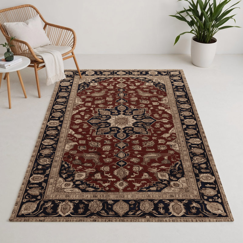 Persian Black Indoor and Outdoor Area Rug, Rectangle 9' x 12'