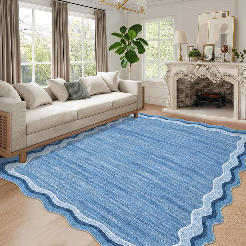 Bordered Design Machine Washable Rug with Rubber Backing for Living Room Modern Non-Slip Dining Room Rug Easy-Cleaning Floor Carpet for Bedroom