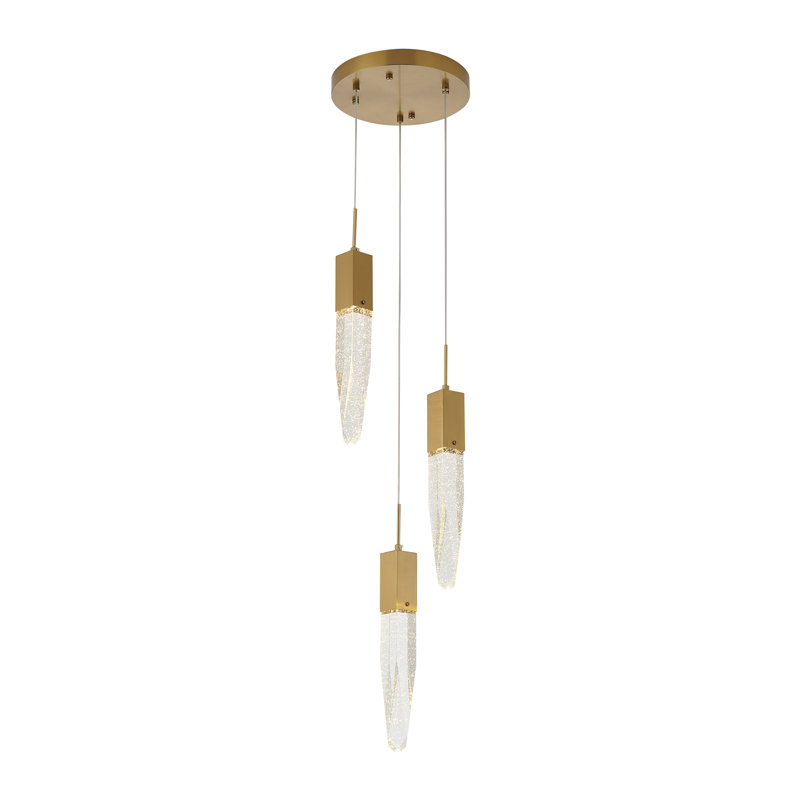 Lustre géométrique unique à 3 lumières avec cristal Megaan, Doré