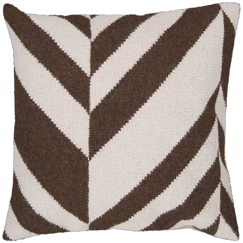 ' Slanted Stripe Throw Pillow, Polyester, Ivory / Coffee Bean, 22" H x 22" W x 4" D