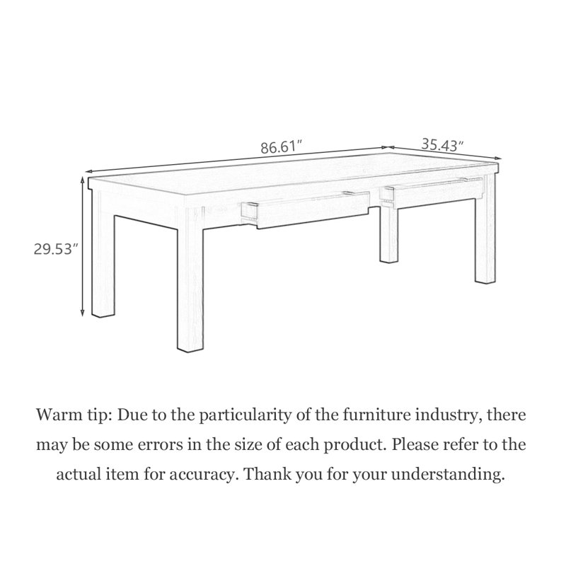 86.61" Black Rectangular Solid Wood Dining Table