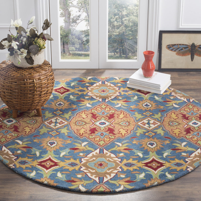 Tapis brun / bleu en laine touffeté à la main Cranmore, Rond 6 pi