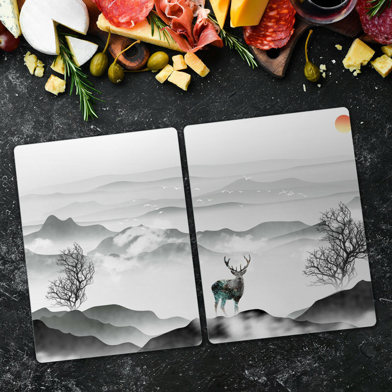 Mushegh Tempered Glass Mountains Deer Chopping Board, 52cm x 30cm