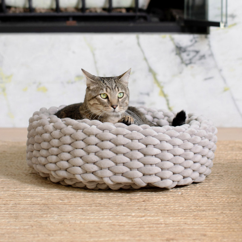 Langdon Velvet Bolster Pet Bed, Taupe