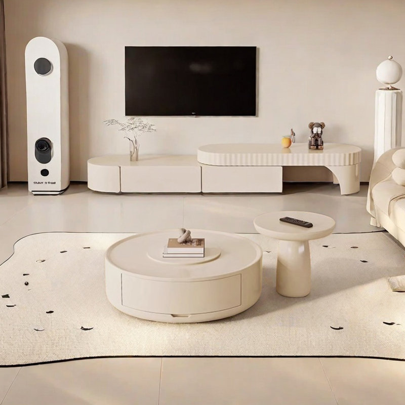 Cream style TV cabinet end table combination