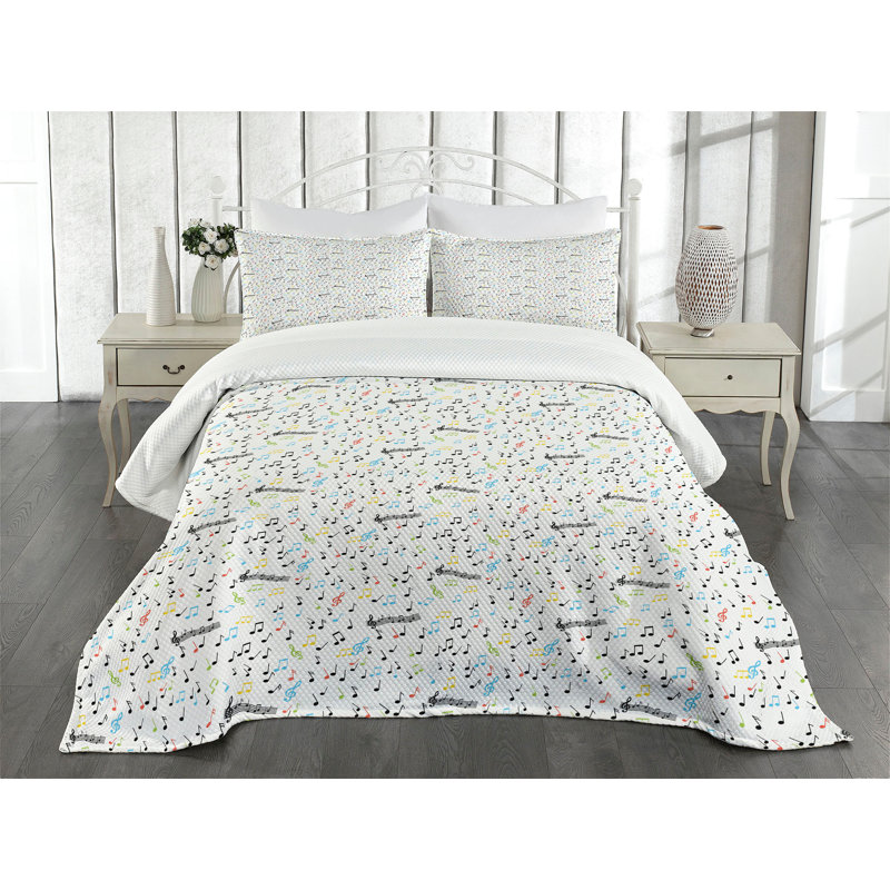 Ambesonne Music Bedspread Set  Vibes Notes Beat  Multicolor, King Coverlet / Bedspread + 2 Standard Shams