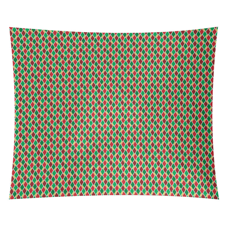 Tapisserie à motif diamants fêtes en polyester, H 68 po x l 80 po, Vert / Brun