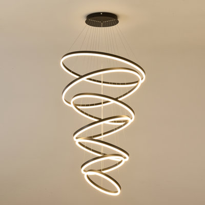 Modern LED Ring Chandelier, 7-Ring Gold Chandelier for lish Ceilings, Dimmable Foyer Staircase Pendant Light for Living Roon Entryway