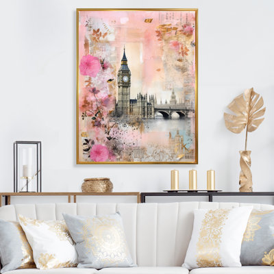 " Pink Vintage Floral London Big Ben "