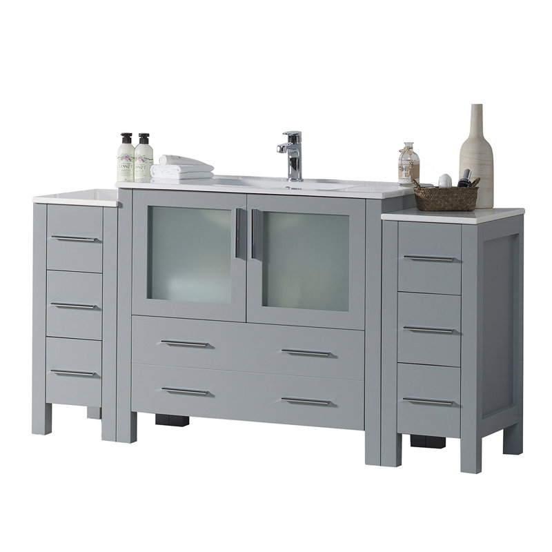 60" Single Bathroom Vanity with Sink, Metal Gray