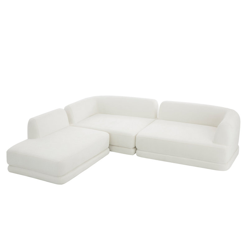 Canapé modulaire en forme de L de 115 po avec éponge et chaise longue entièrement compressée haute densité, ensemble de 3 pièces à assise profonde, faisant face à la droite et assemblé à la main, parfait pour le salon ou le salon