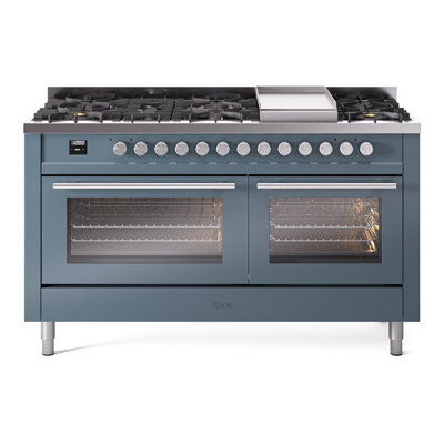 Cuisinière à double combustible ILVE Professional Plus II 60, 8 brûleurs scellés, plaque chauffante