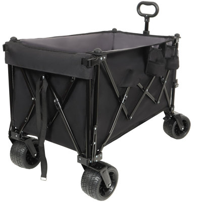 Foldable Wagon with Extended Tailgate, Extra Long Extender Wagon Cart,Beach Wagon Cart Heavy Duty 480LBS with Large All-Terrain Beach Wheels, Black- Gray