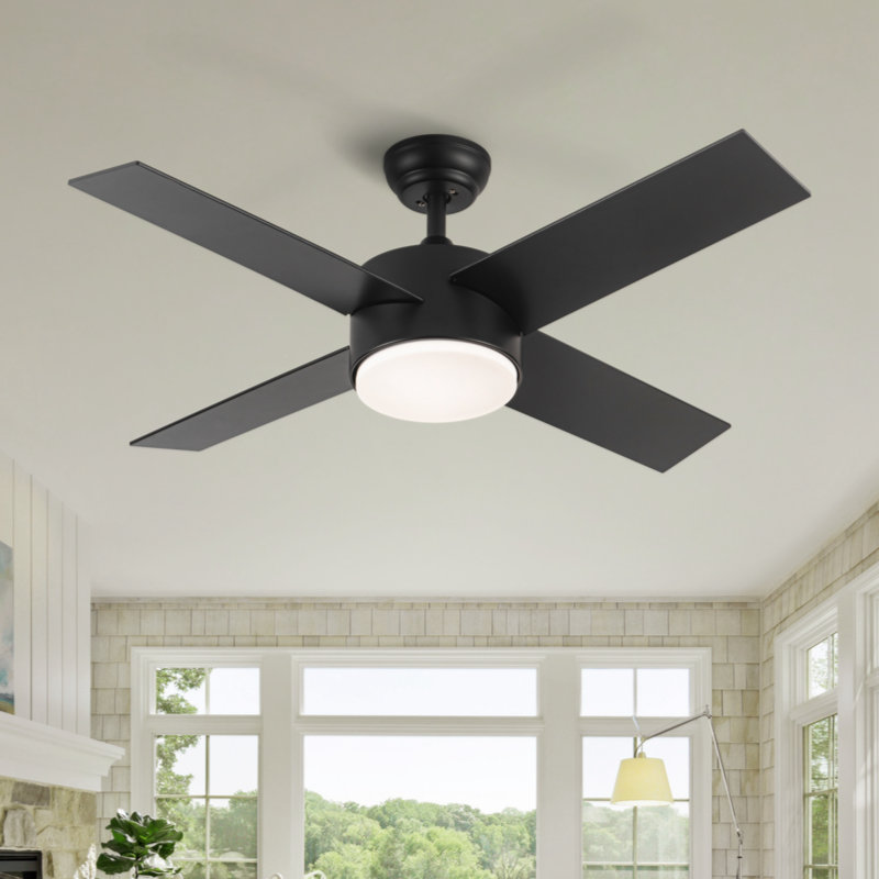 44 In Intergrated LED Ceiling Fan Light With White Blade, 44", Black